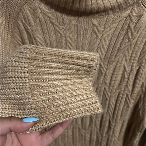 Nicole Miller Tan Cowl Neck Cable Knit Sweater - Picture 4 of 6
